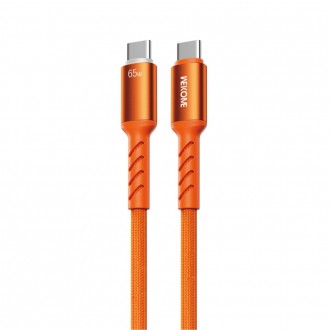 Καλώδιο Φόρτισης με LED WK WDC-C14 USB-C to USB-C PD 65W 1.2m Πορτοκαλί