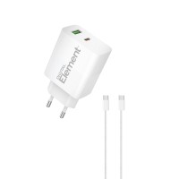 Φορτιστής Σπιτιού GaN PD 45W Element CH-350 2 Θέσεων, με καλώδιο USB-C 65W 1m Λευκό