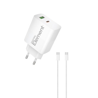 Φορτιστής Σπιτιού GaN PD 45W Element CH-350 2 Θέσεων, με καλώδιο USB-C 65W 1m Λευκό