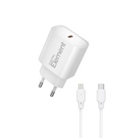 Φορτιστής Σπιτιού GaN PD 20W Element CH-150PD 1 Θέσης, με καλώδιo Lightning PD 27W 1m Λευκό
