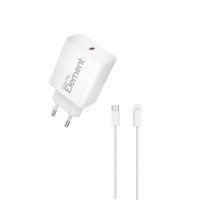 Φορτιστής Σπιτιού GaN PD 30W Element CH-250PD 1 Θέσης, με καλώδιο Lightning PD 27W 1m Λευκό