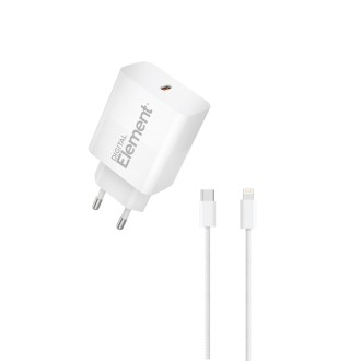 Φορτιστής Σπιτιού GaN PD 30W Element CH-250PD 1 Θέσης, με καλώδιο Lightning PD 27W 1m Λευκό