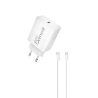 Φορτιστής Σπιτιού GaN PD 30W Element CH-250C 1 Θέσης, με καλώδιο USB-C 65W 1m Λευκό
