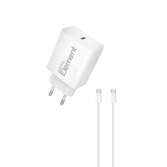 Φορτιστής Σπιτιού GaN PD 30W Element CH-250C 1 Θέσης, με καλώδιο USB-C 65W 1m Λευκό