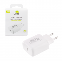 LIME ΦΟΡΤΙΣΤΗΣ ΓΡΗΓΟΡΟΣ TYPE C PD 3.0  QC 3.0 LTC25W 25W 5V 3.0A /9V 2.8A/12V 2.1A ΛΕΥΚΟ