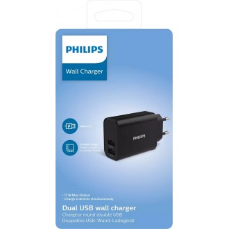 Philips Φορτιστής Χωρίς Καλώδιο με 2 Θύρες USB-A 17W Μαύρος (DLP2620/12)