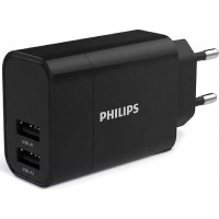 Philips Φορτιστής Χωρίς Καλώδιο με 2 Θύρες USB-A 17W Μαύρος (DLP2620/12)