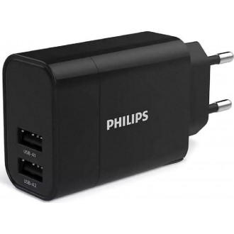 Philips Φορτιστής Χωρίς Καλώδιο με 2 Θύρες USB-A 17W Μαύρος (DLP2620/12)