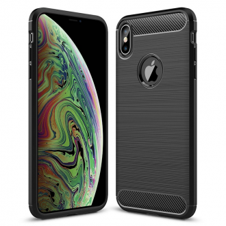 ΘΗΚΗ ΣΙΛΙΚΟΝΗΣ CARBON ΓΙΑ APPLE iPhone Xs Max ΜΑΥΡΗ