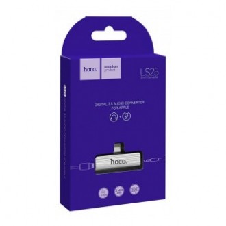 Αντάπτορας Hoco LS25 από Lightning σε 3.5mm και Lightning 2.0A Ασημί