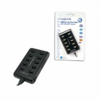 LogiLink USB 2.0 Hub 10 Θυρών με σύνδεση USB-A και Εξωτερική Παροχή Ρεύματος