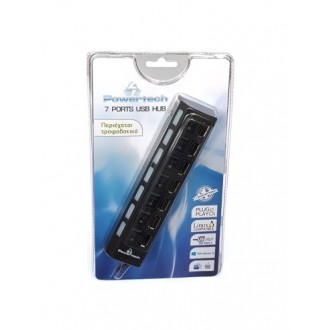 Powertech USB 2.0 Hub 7 Θυρών με σύνδεση USB-A και Εξωτερική Παροχή Ρεύματος Μαύρο