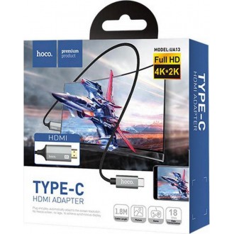 Hoco Braided Καλώδιο HDMI Αρσενικό σε  USB-C Αρσενικό 1.8m Μαύρο (UA13)