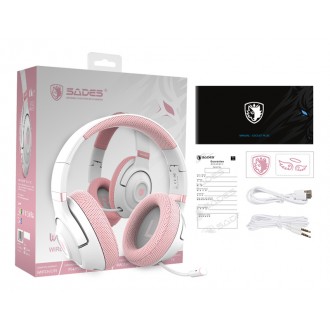 SADES gaming headset Whisper, wireless & wired, multiplatform, BT, ροζ