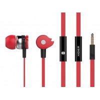 CELEBRAT Earphones with microphone D1, on/off, 10mm, 1.2m flat, red