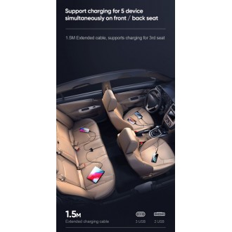 JOYROOM φορτιστής αυτοκινήτου JR-CL03, 5x USB, 6.2A, 1.5m, μαυρος