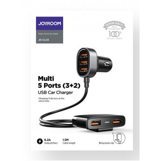 JOYROOM φορτιστής αυτοκινήτου JR-CL03, 5x USB, 6.2A, 1.5m, μαυρος