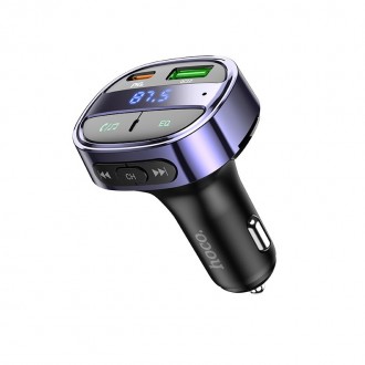 Bluetooth FM Transmitter Hoco E70 USB 18W+USB-C 30W PD30W+QC3.0 v5.0 Μπλε