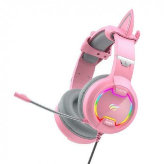 Havit H2233d Over Ear Gaming Ακουστικά με σύνδεση 2x3.5mm / USB Ροζ