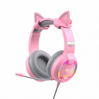 Havit H2233d Over Ear Gaming Ακουστικά με σύνδεση 2x3.5mm / USB Ροζ