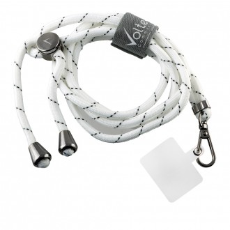VOLTE-TEL NECK STRAP - ΛΟΥΡΑΚΙ ΛΑΙΜΟΥ ΓΙΑ ΘΗΚΕΣ ΑΣΠΡΟ ΜΕ ΜΑΥΡΕΣ ΡΙΓΕΣ VT33