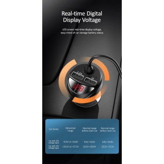 USAMS φορτιστής αυτοκινήτου C22 με καλώδιο 3 σε 1 & οθόνη, 3.4A, μαύρος