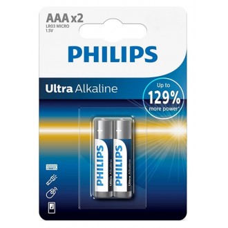 PHILIPS Ultra αλκαλικές μπαταρίες LR03E2B/10, AAA LR03 1.5V, 2τμχ