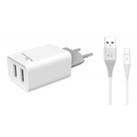 POWERTECH Φορτιστής τοίχου & καλώδιο Micro USB PT-775, 2x USB, 2.1A