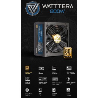 ZALMAN τροφοδοτικό Watttera 800W ZM800-EBTII, Active PFC, 80 Plus Gold